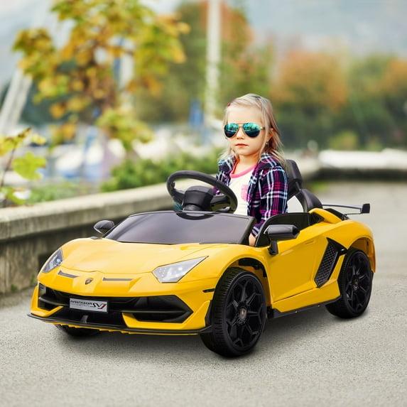Aosom Lamborghini Aventador 12V Licensed Kids Ride on Car with Scissor Doors, Easy Transport, Remote, Suspension System, Horn, Music, Lights, Yellow