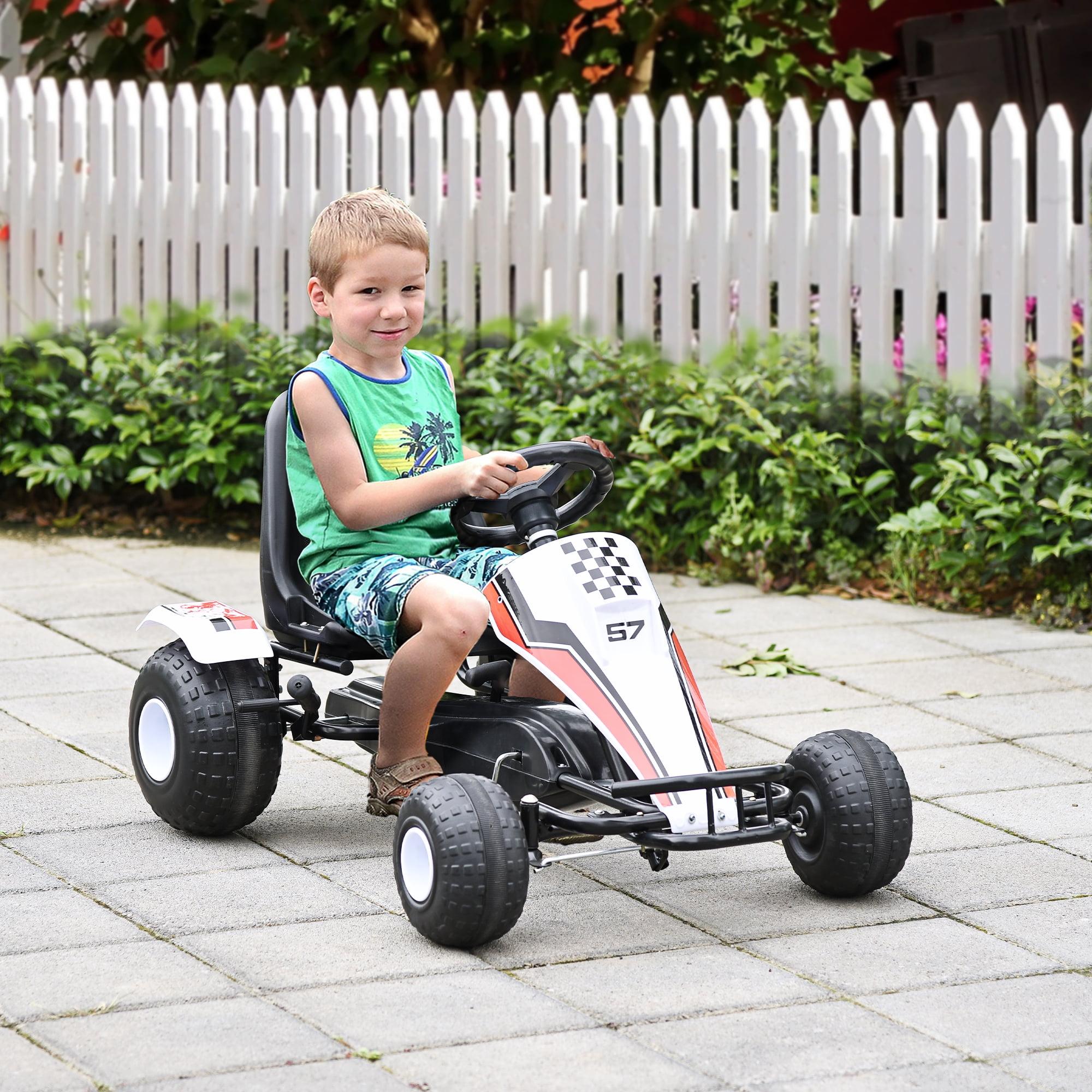 Aosom Pedal Go Kart Children Ride on Car Racing Style with Adjustable Seat, Plastic Wheels, Handbrake and Shift Lever, White