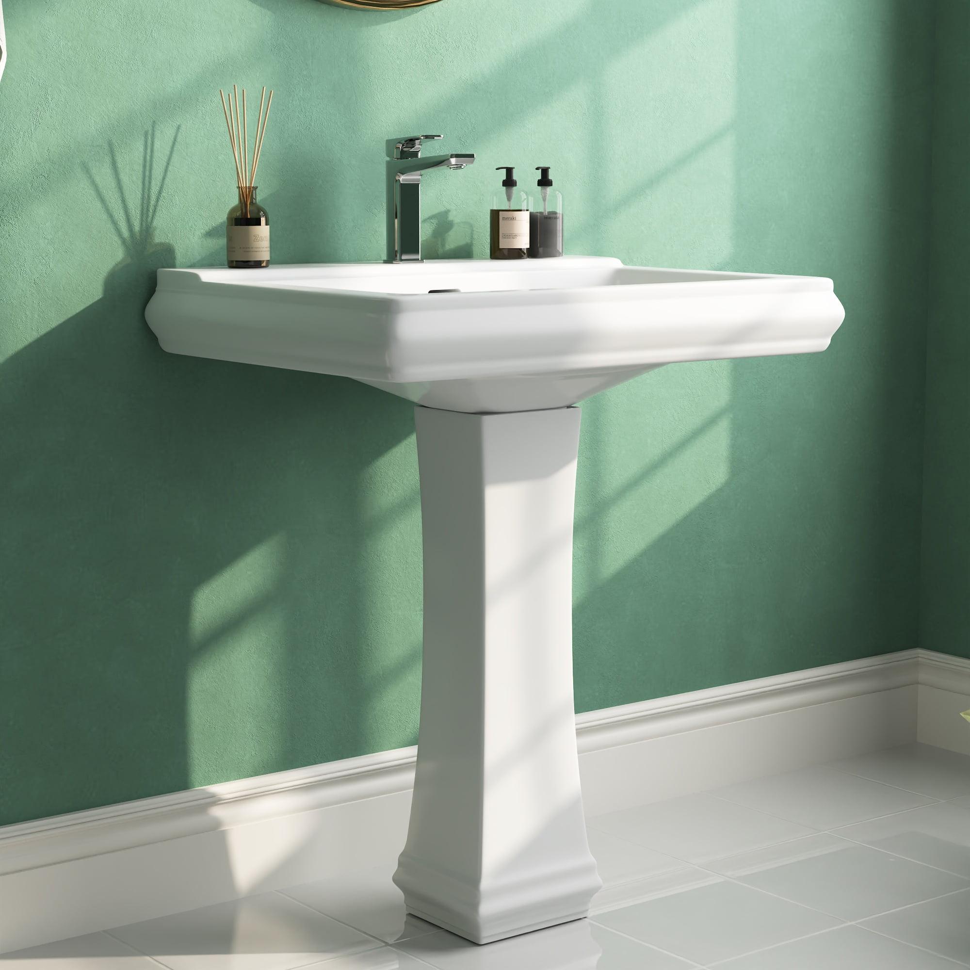 Apex 26" White Ceramic Rectangular Pedestal Bathroom Sink