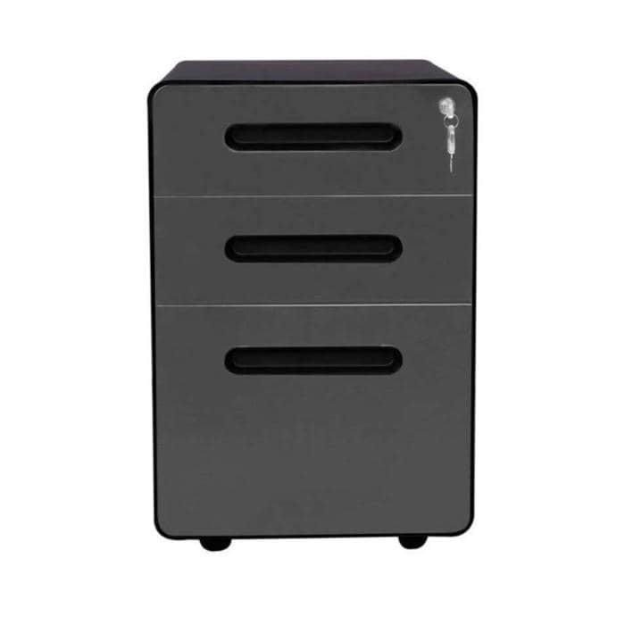 ApexDesk 3-Drawer Vertical Metal Mobile File Cabinet with Locking Keys - Charcoal Panel/Black Body