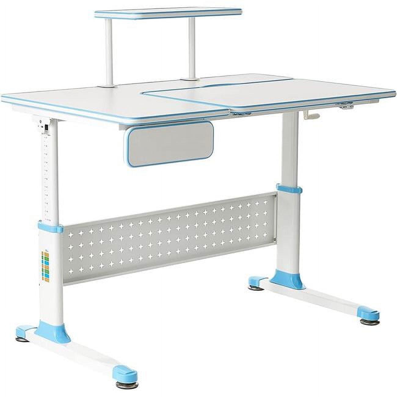 Adjustable Blue Solid Wood 43" Writing Desk with Drawer for Kids