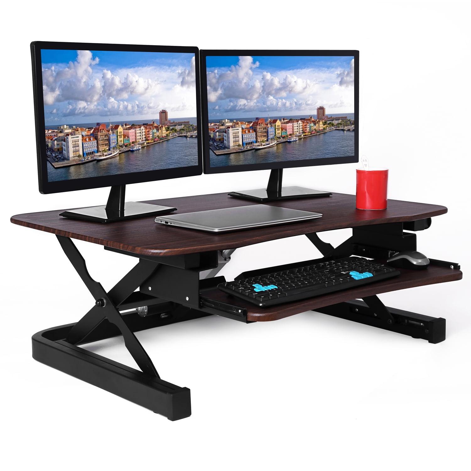 Luxurious Walnut Electric Height Adjustable 36" Desk Converter