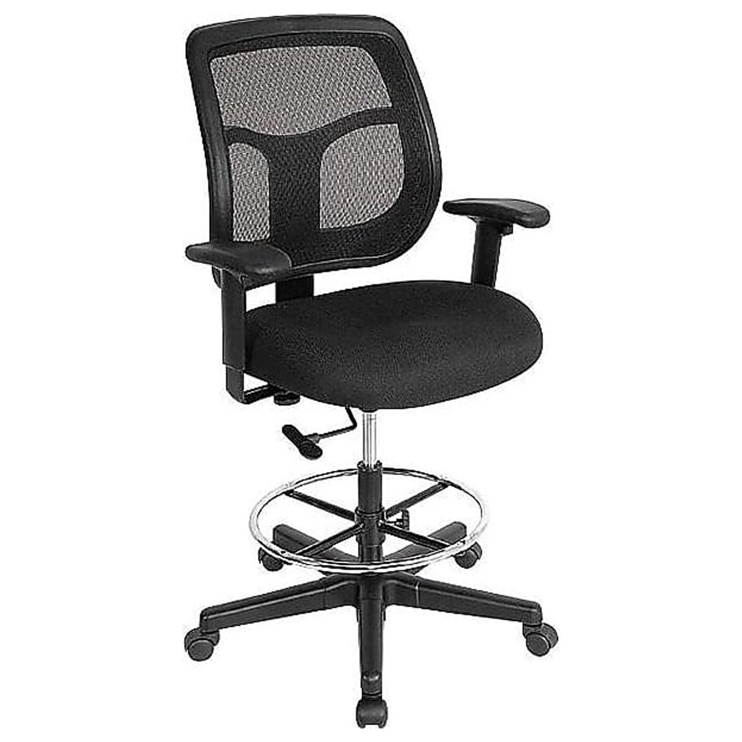 Modern Black Mesh Drafting Chair with Adjustable Arms and Footrest