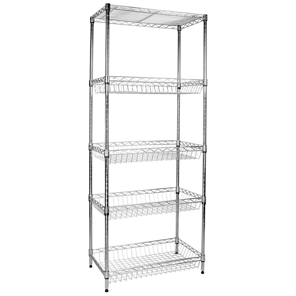 Chrome 5-Shelf Wire Storage Rack with Baskets 24"x14"x60"