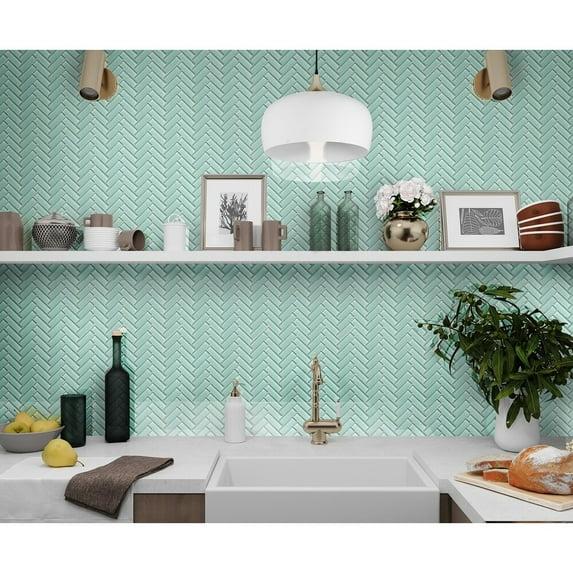 Apollo Tile 11"X 12.6" Herringbone Polished Glass Mosaic Tile