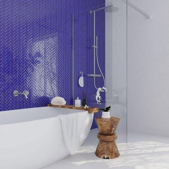 Apollo Tile 11"X 12.6" Herringbone Polished Glass Mosaic Tile