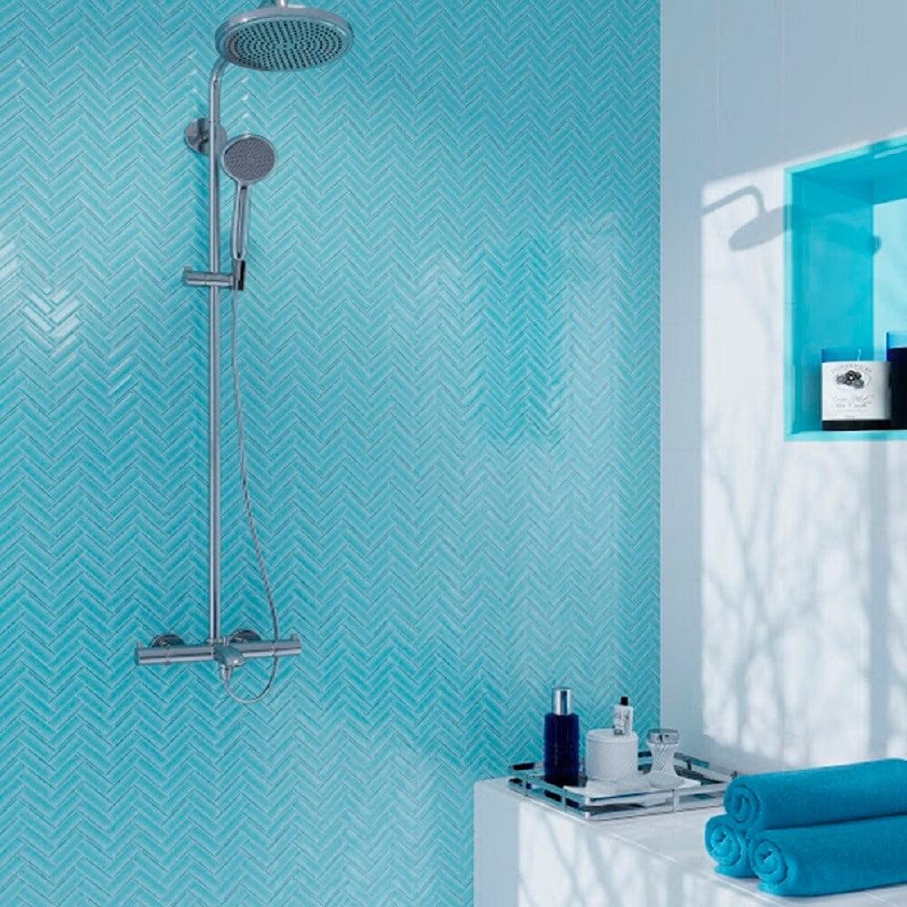 11"X 12.6" Herringbone Polished Glass Mosaic Tile