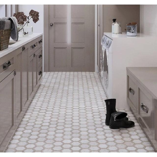 Apollo Tile 12 x 13.5 Bianco Carrara, Wooden Grey Marble Random Mosaic Tile