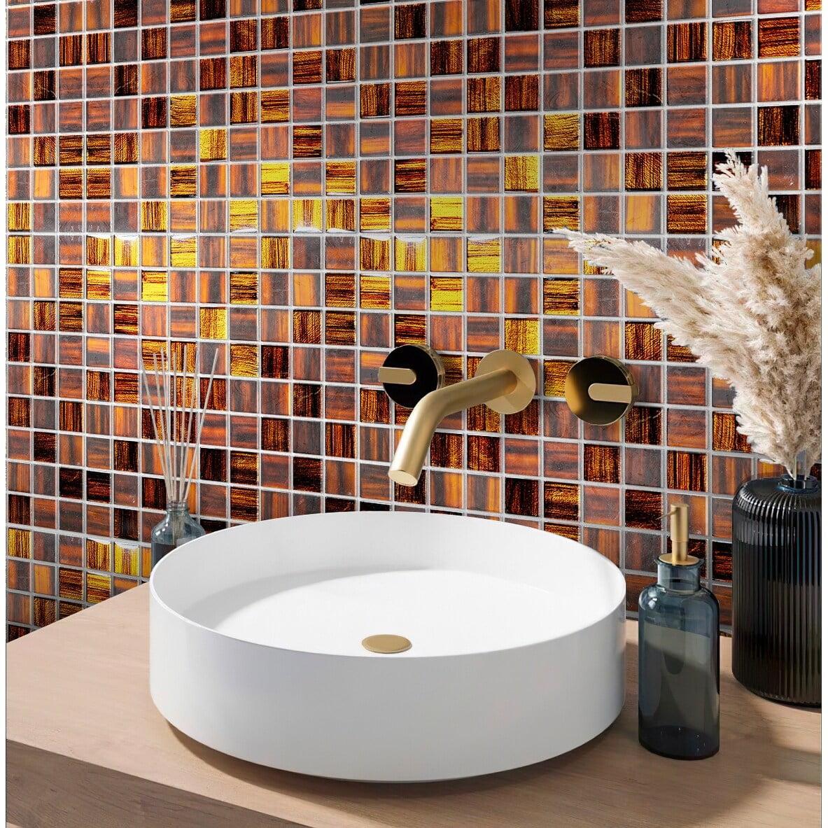 Apollo 11.3" Brown Polished and Matte Glass Mosaic Tile