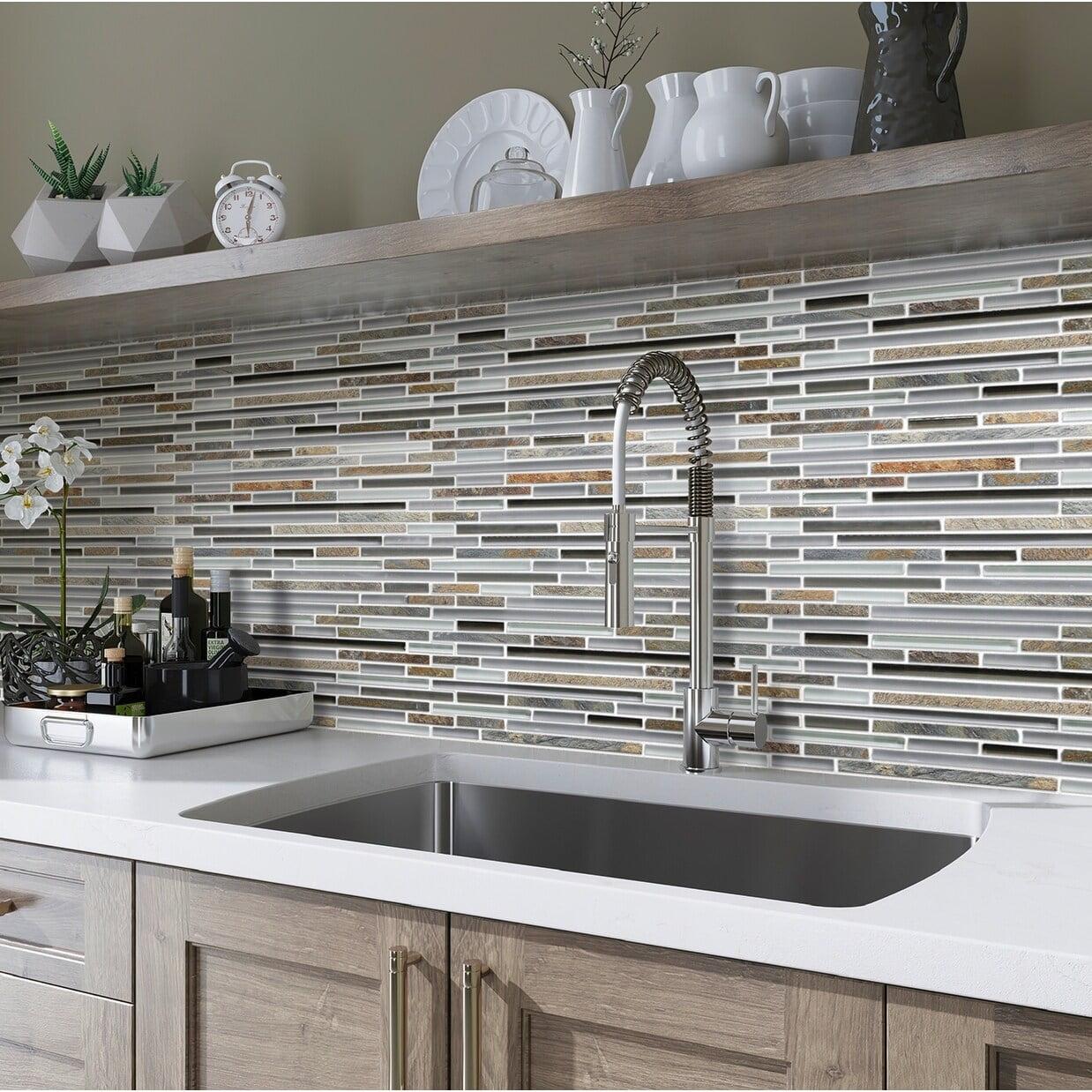 Apollo Tile   5 pack 11.8-in x 11.8-in Waterfall Gray and Beige Glass and Stone Mosaic Tile (4.83 Sq ft/case)