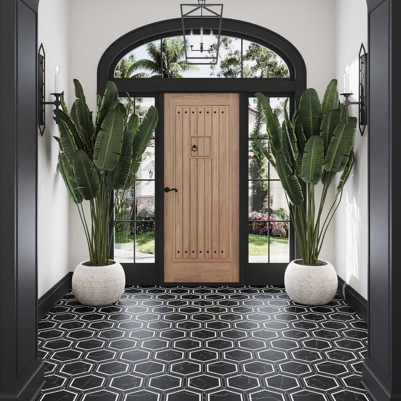 Aureole Matte Black and White Porcelain Hexagon Tile