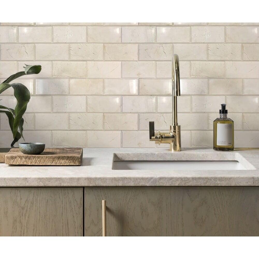 3" X 6" Beveled Marble Subway Tile