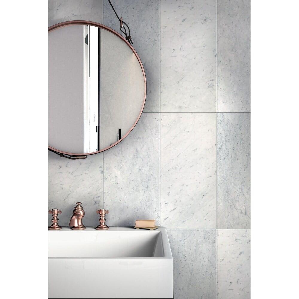 12" x 24" White and Gray Marble Look Wall & Floor Tile