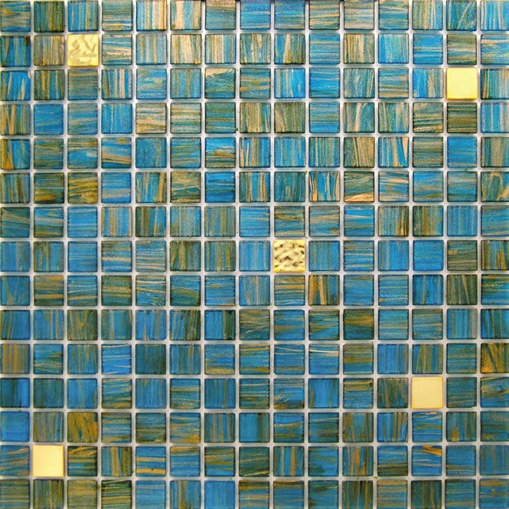 Glossy Blue and Gold Glass Mosaic Wall and Floor Tile