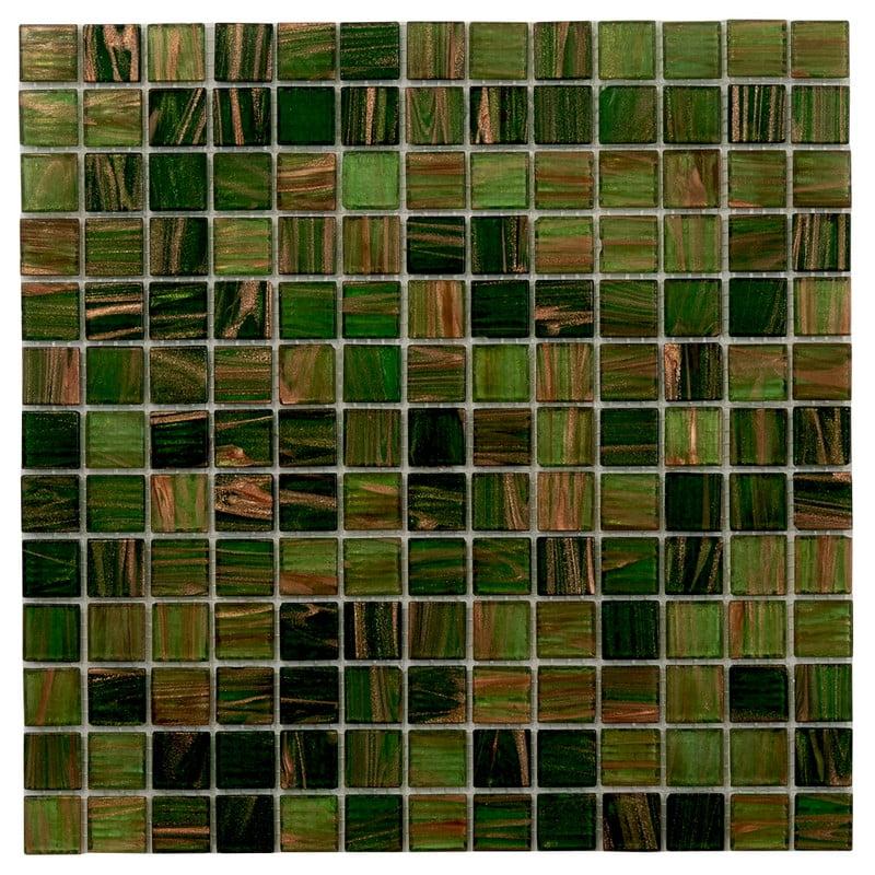 Mingles 12" x 12" Glossy Green Glass Mosaic Tile