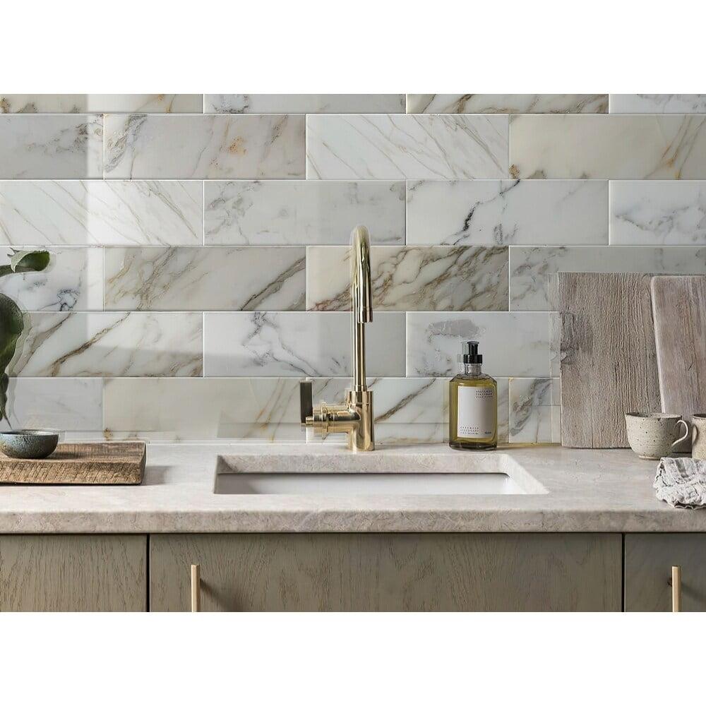 4" x 12" Polished White Marble Subway Tile