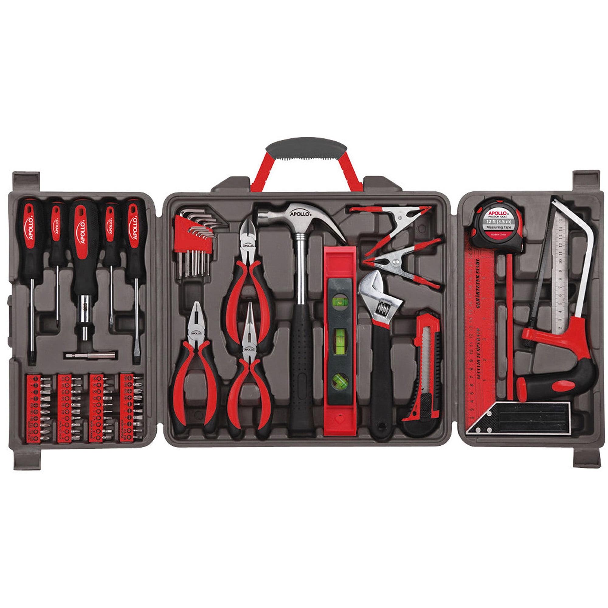 Apollo Tools 71pc DT0204 Household Tool Kit Red: Comfort-Grip, Steel & Rubber, Easy Storage, Lifetime Warranty