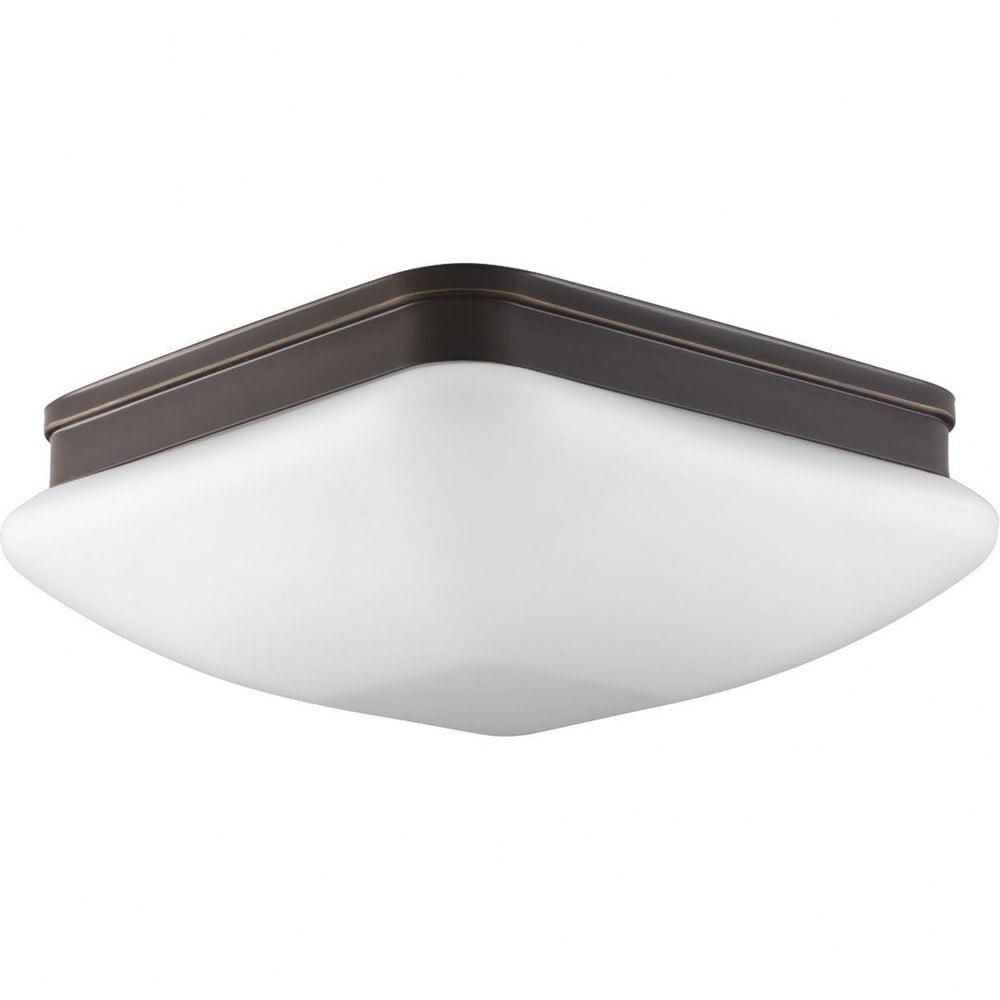 Progress Lighting, Appeal Collection, 3-Light Flush Mount, Antique Bronze, Square Etched Opal Glass