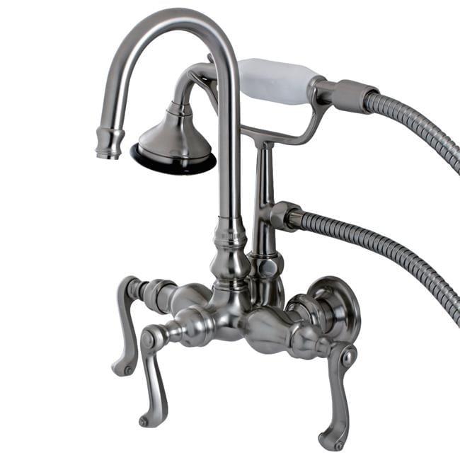 Kingston Brass Aqua Vintage Three-Handle 2-Hole Tub Wall Mount Clawfoot Tub Faucet with Hand Shower