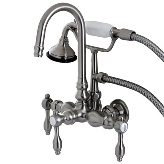 Kingston Brass Aqua Vintage Three-Handle 2-Hole Tub Wall Mount Clawfoot Tub Faucet with Hand Shower