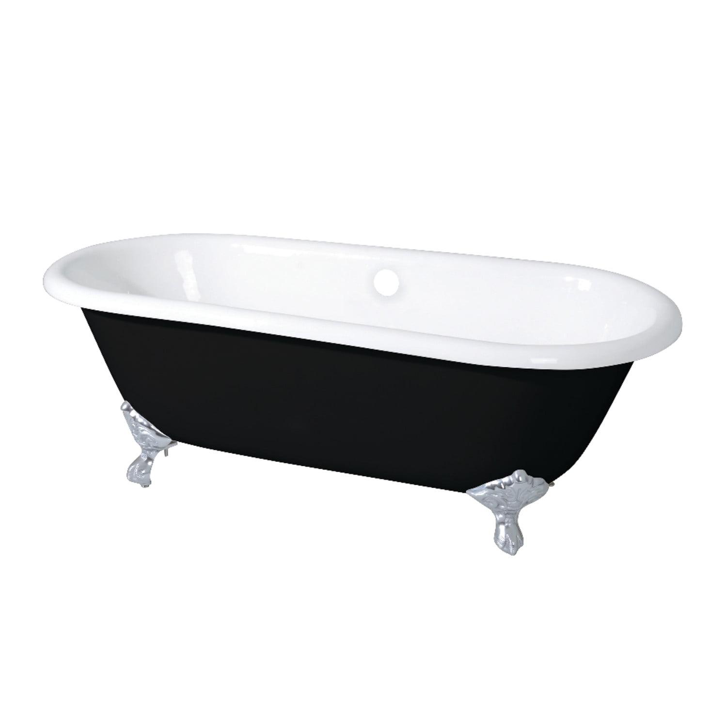 66-Inch Black and White Cast Iron Clawfoot Tub