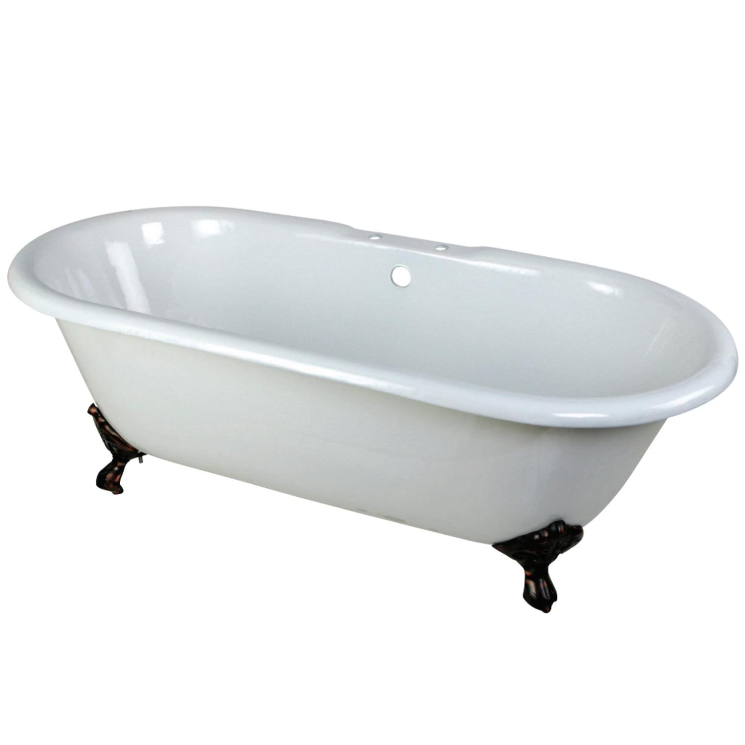 Kingston Brass Aqua Eden 66-Inch Cast Iron Oval Double Ended Clawfoot Tub (7-Inch Faucet Drillings)