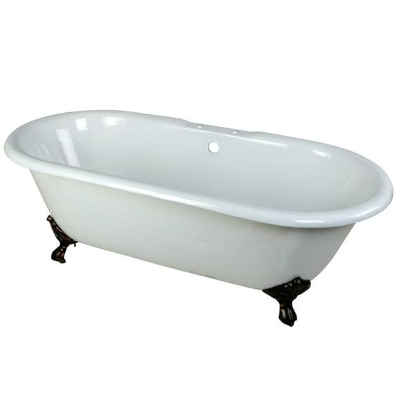 Kingston Brass Aqua Eden 66-Inch Cast Iron Oval Double Ended Clawfoot Tub (7-Inch Faucet Drillings)