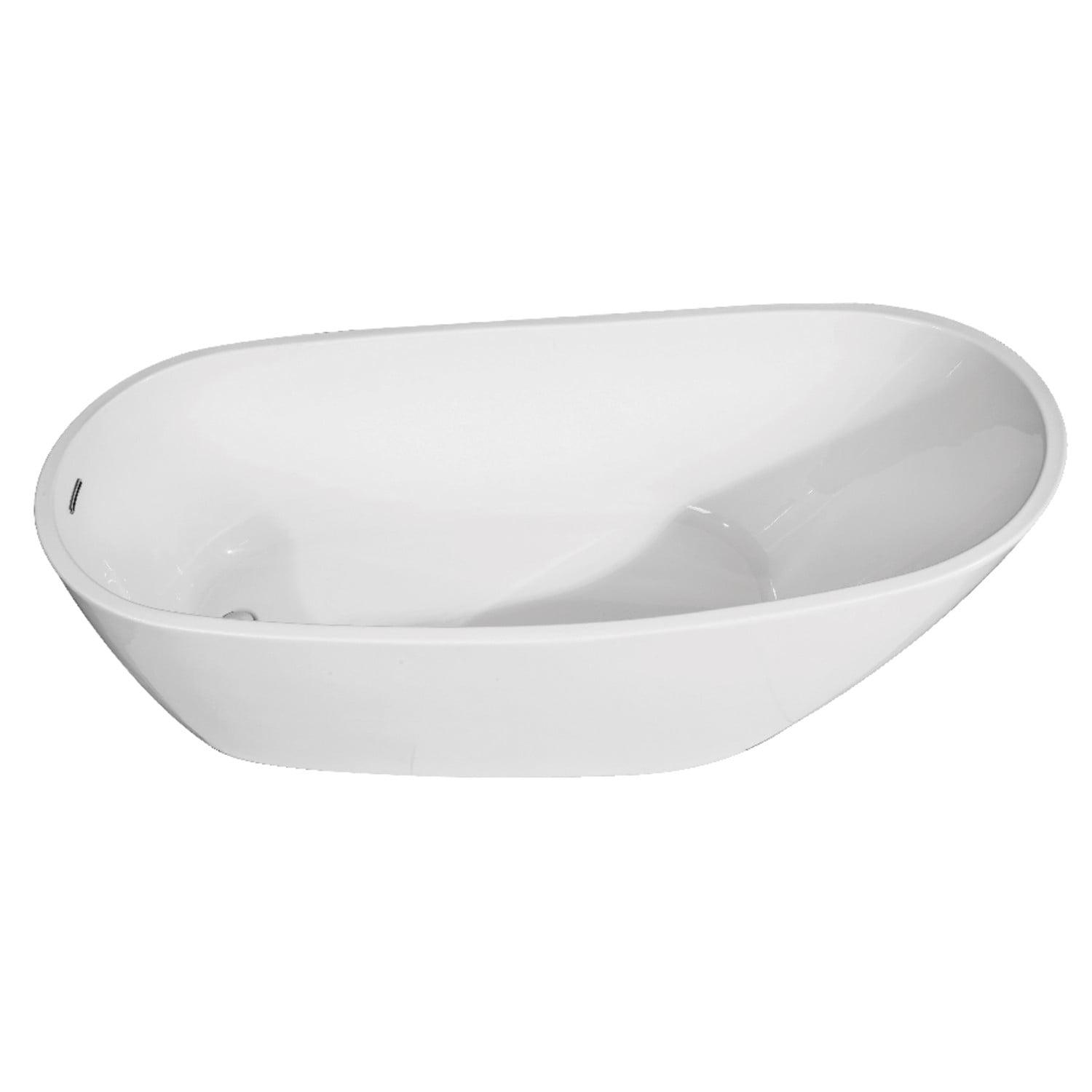 Kingston Brass Aqua Eden 63-Inch Acrylic Oval Single Slipper Freestanding Tub with Drain