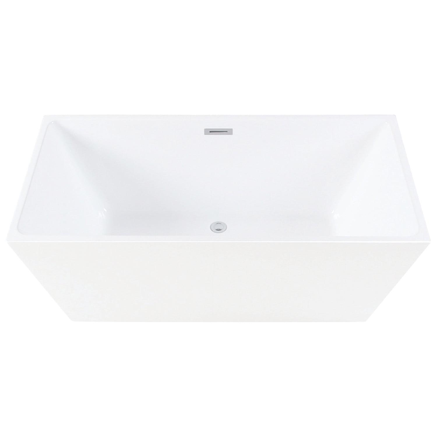 Kingston Brass Aqua Eden 59-Inch Acrylic Rectangular Double Ended Freestanding Tub with Drain