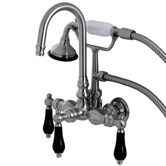 Kingston Brass Aqua Vintage Three-Handle 2-Hole Tub Wall Mount Clawfoot Tub Faucet with Hand Shower