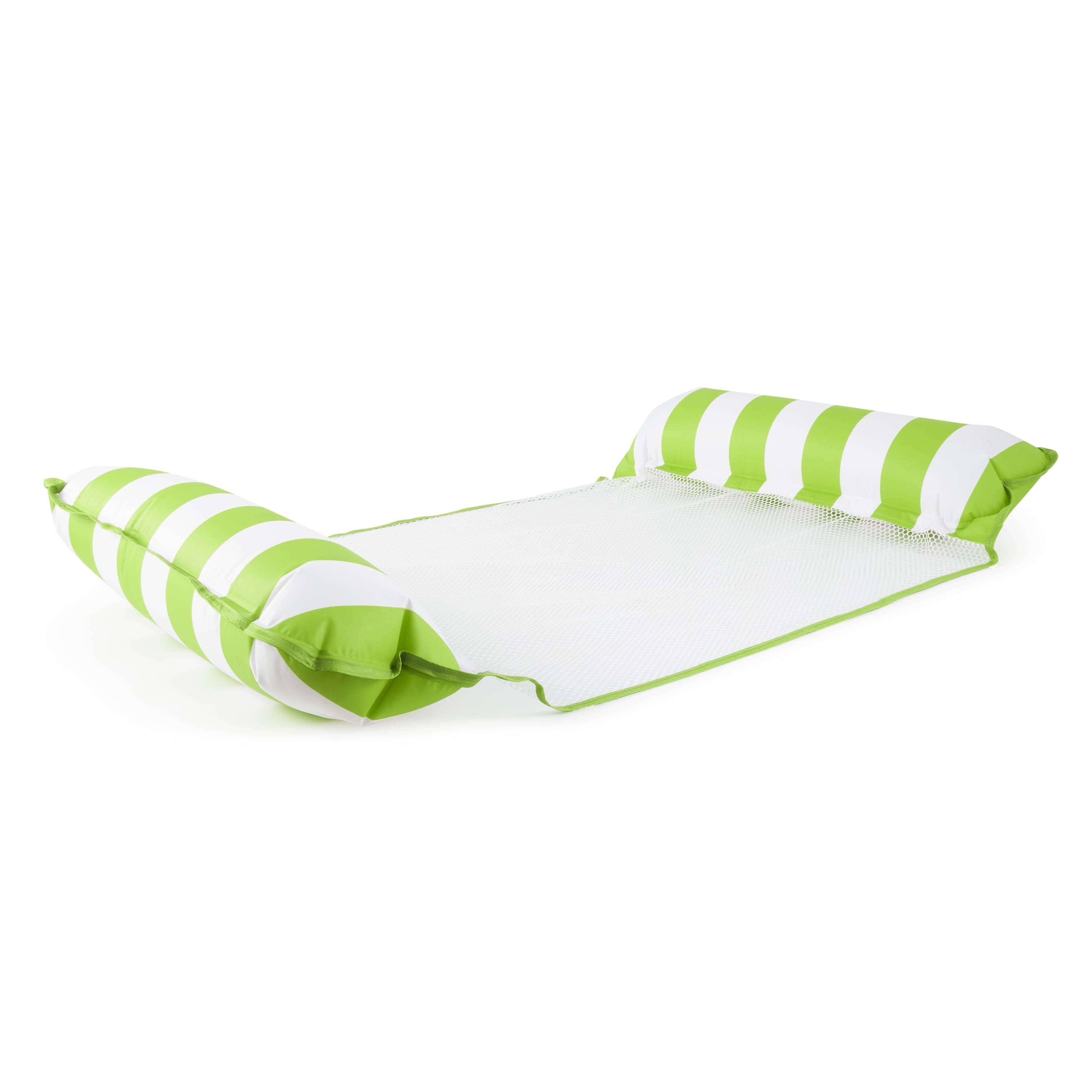 Aqua Leisure Monterey Water Inflatable 4-in-1 Versatile Design Pool Hammock Floating Lounger Chair, Lime Green and White Stripes