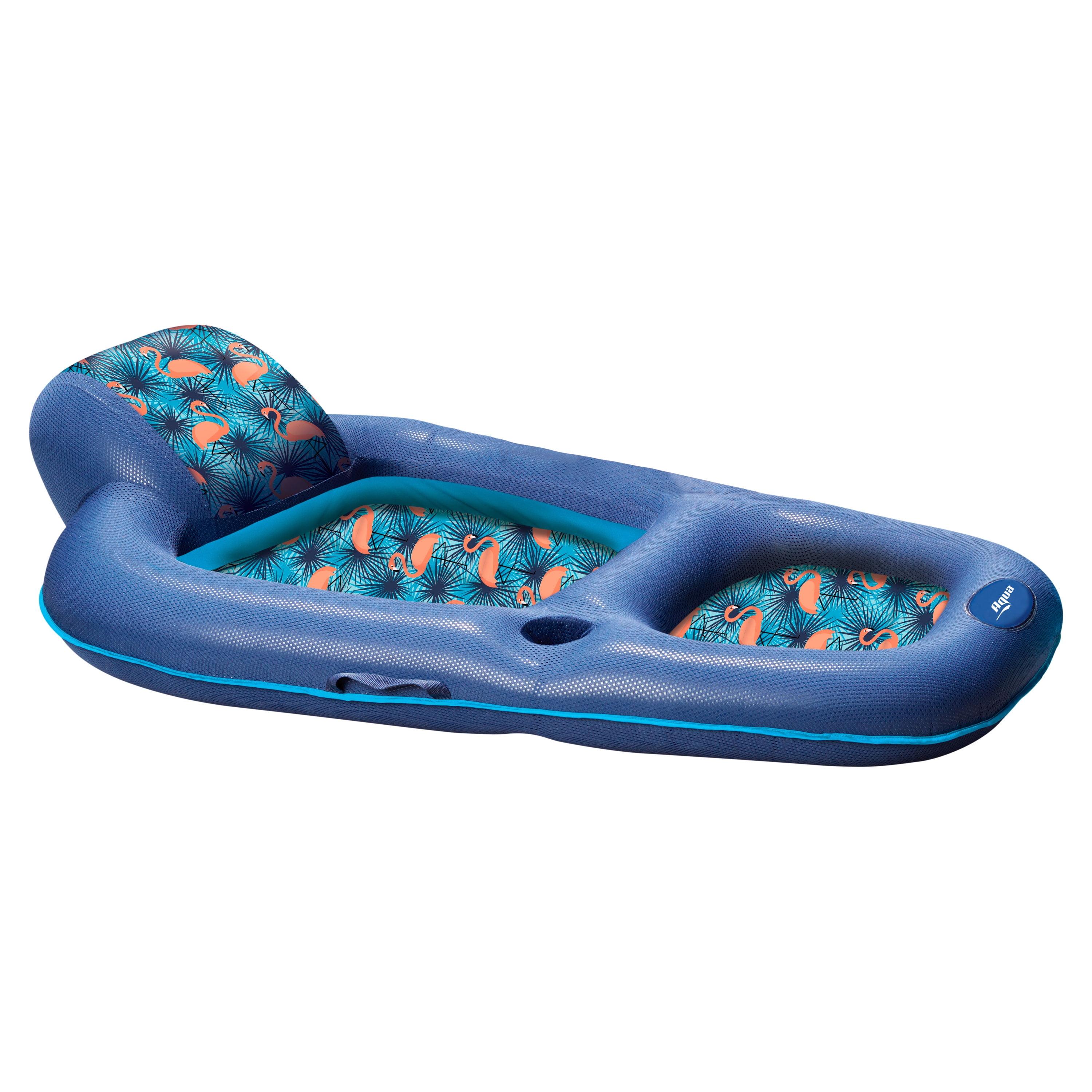 Blue Inflatable Lounger with Palm Beach Flamingo Print