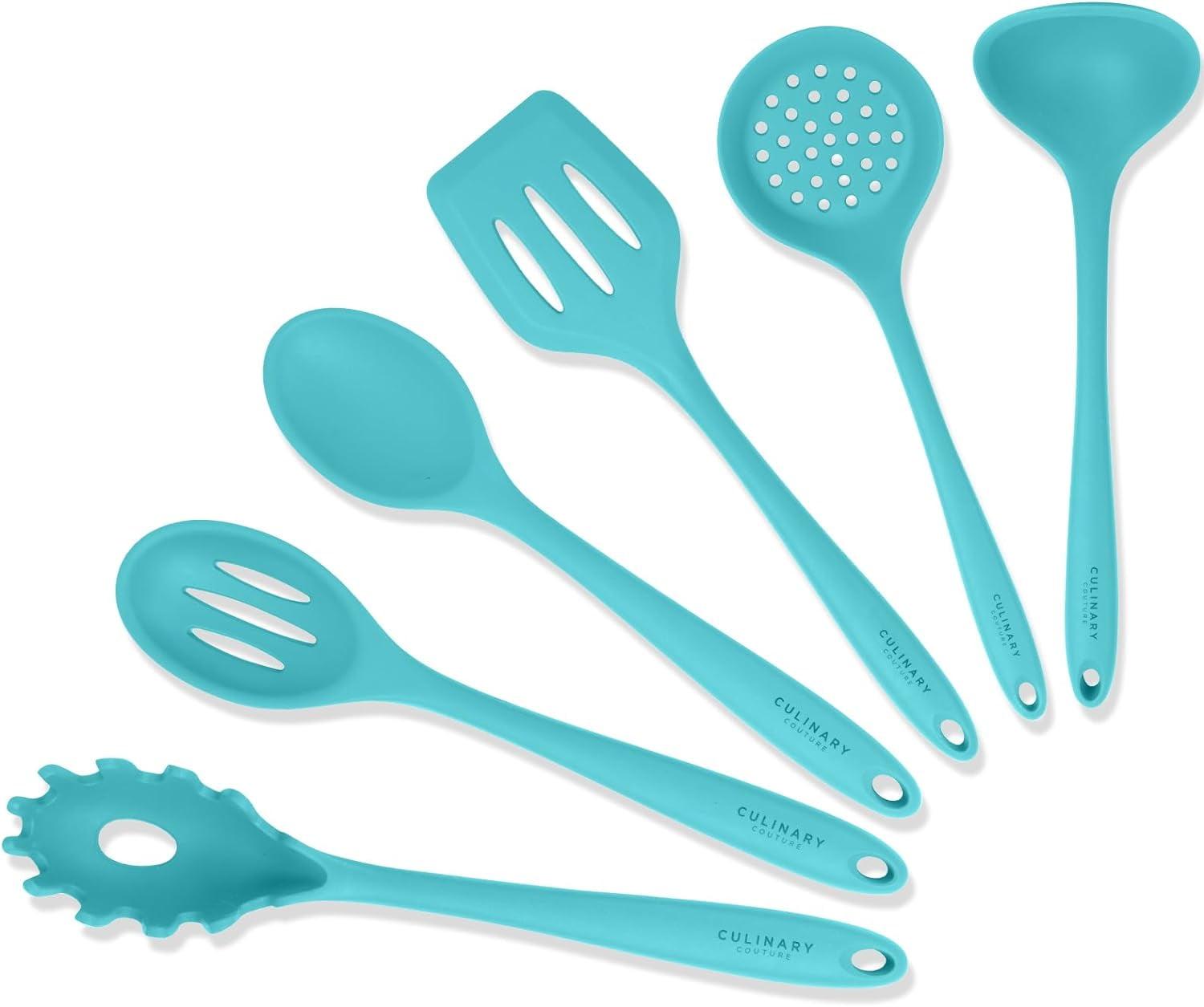 Aqua Sky Silicone Cooking Utensils Set with Steel Core