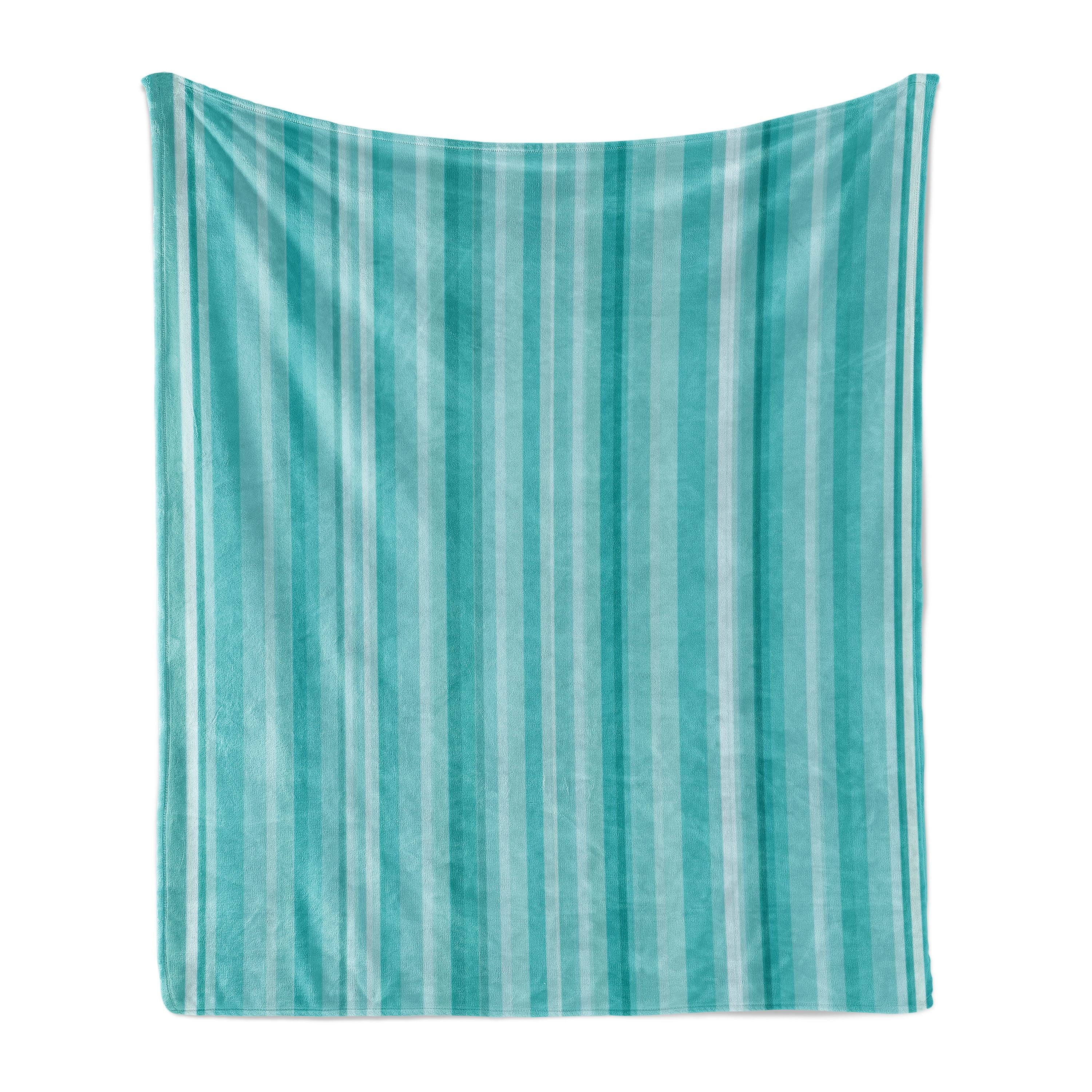 Ambesonne Aqua Fleece Throw Blanket Ocean Inspired Blue Lines Turquoise Pale Blue