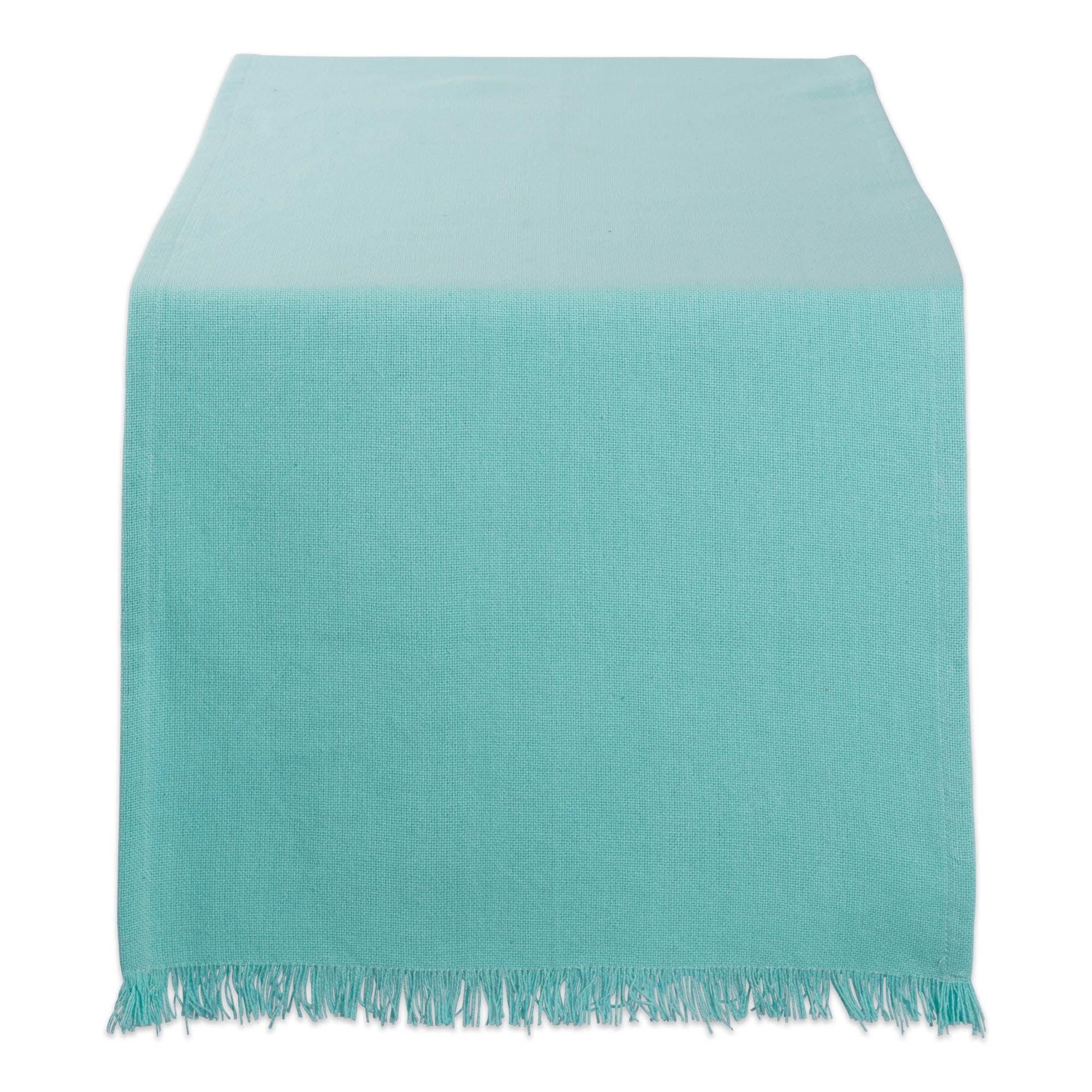 Aqua Heavyweight Cotton Fringed 14x72" Table Runner