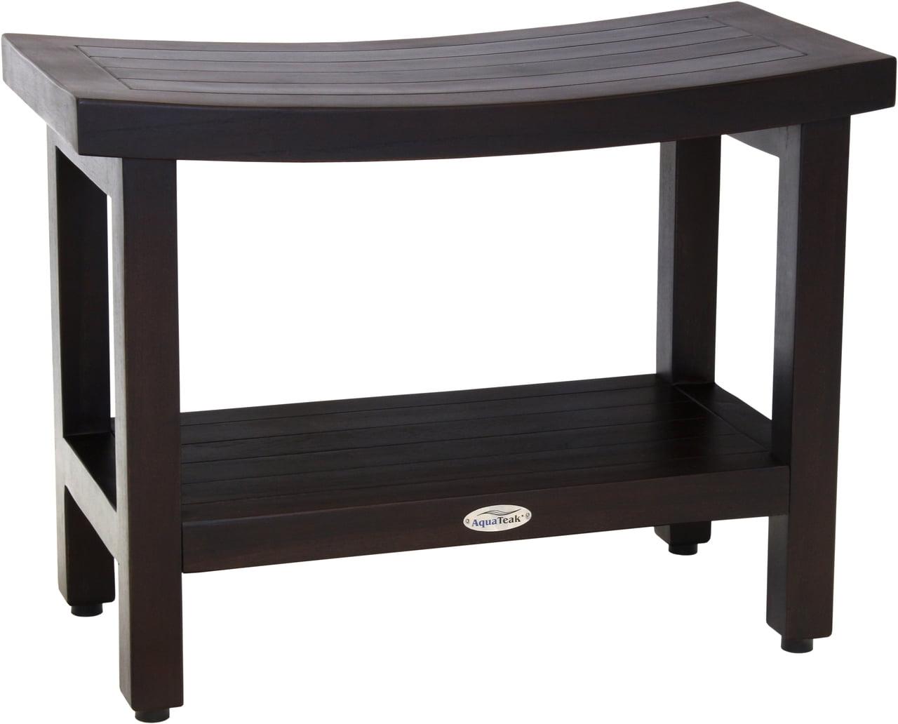 Sumba Gloss Black 18" Teak Shower Bench with Shelf