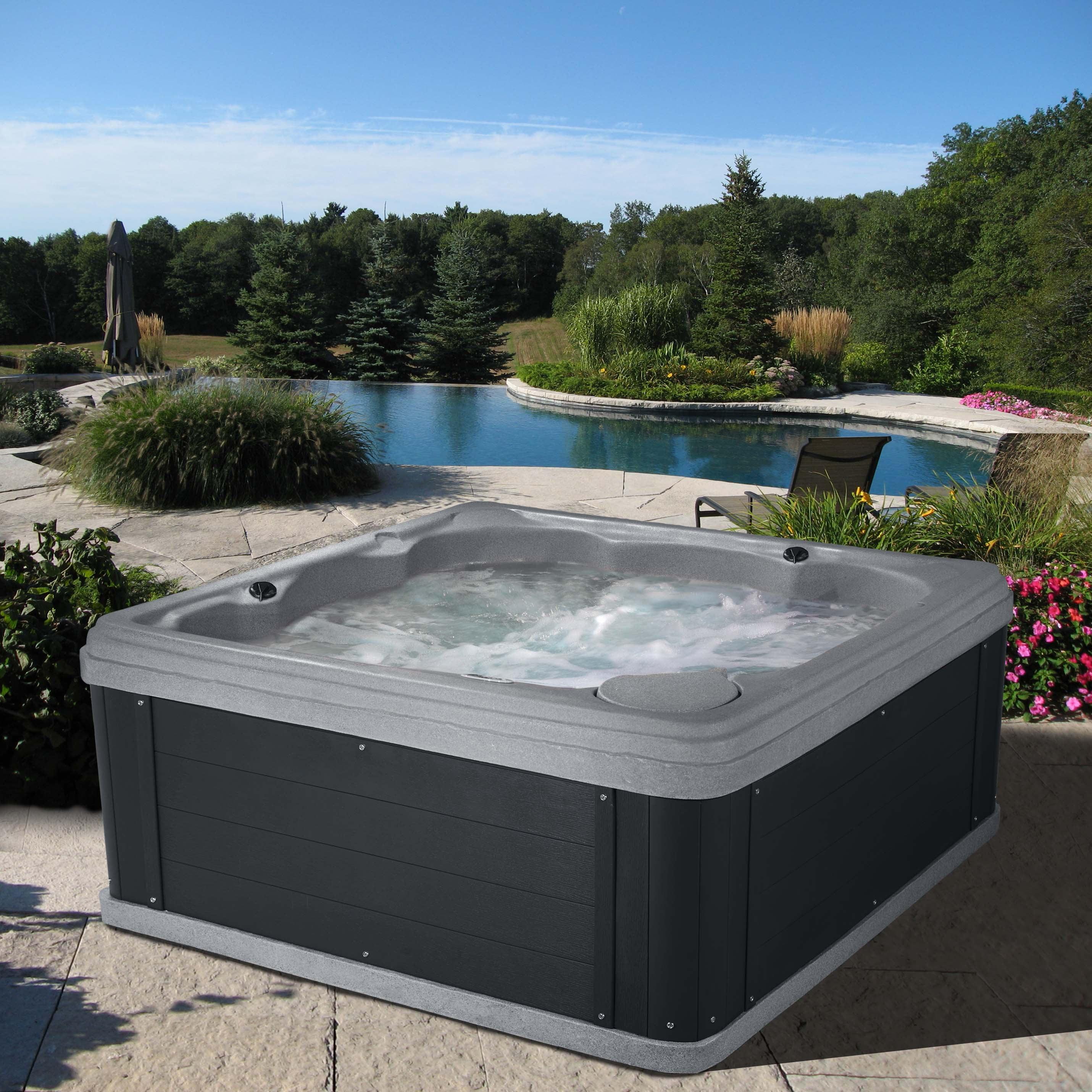 Inland 5-6 Person Lounger Plug and Play Hot Tub Spa with 24 Hydrotherapy Jets, Stainless Steel Heater, Digital Control, LED Lighting, Insulated Cover Included