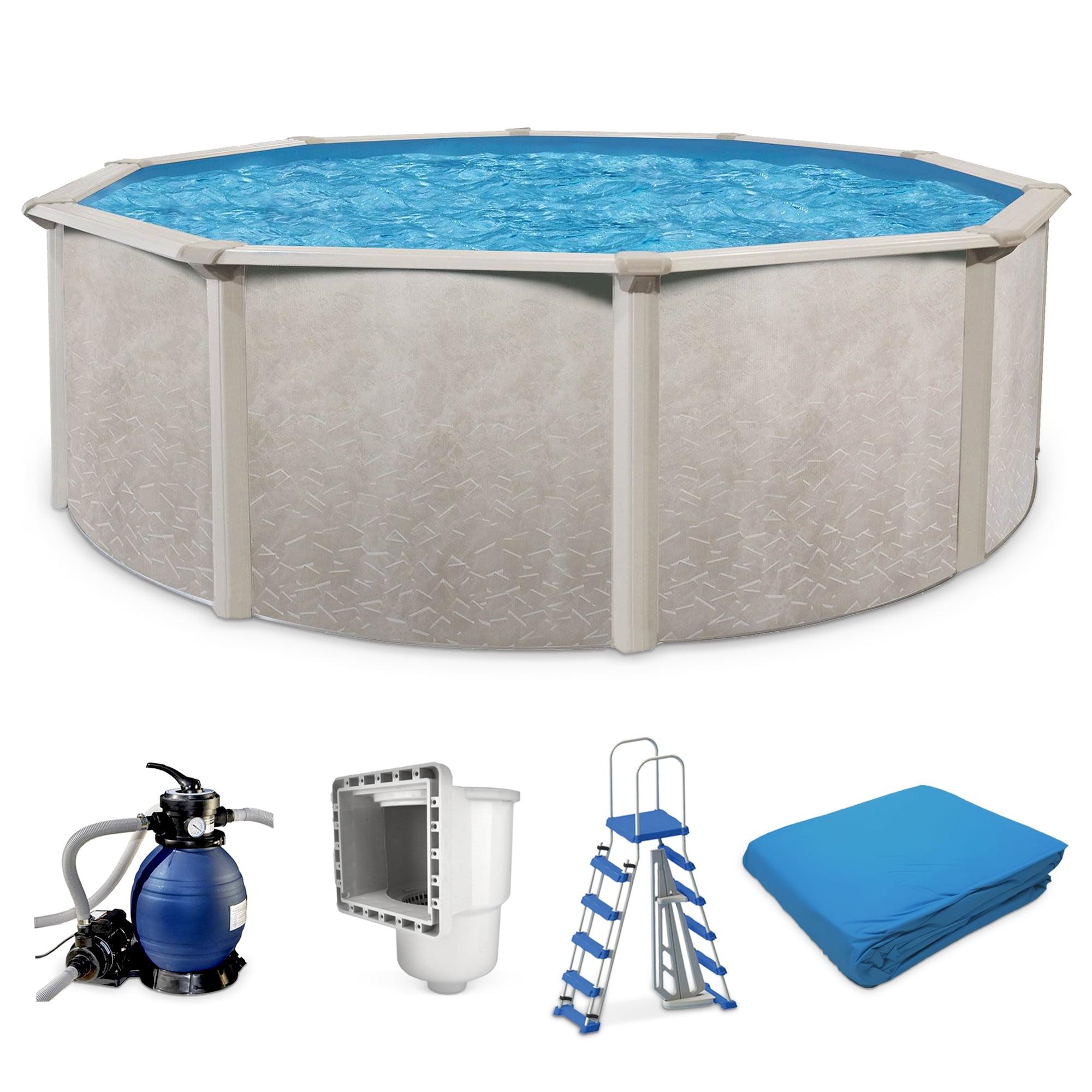 Aquarian Phoenix 18' x 52" Steel Frame Above-Ground Pool Kit, DIY Family Size Backyard Pool with Sand Filter Pump, Ladder, Liner, & Thru-Wall Skimmer