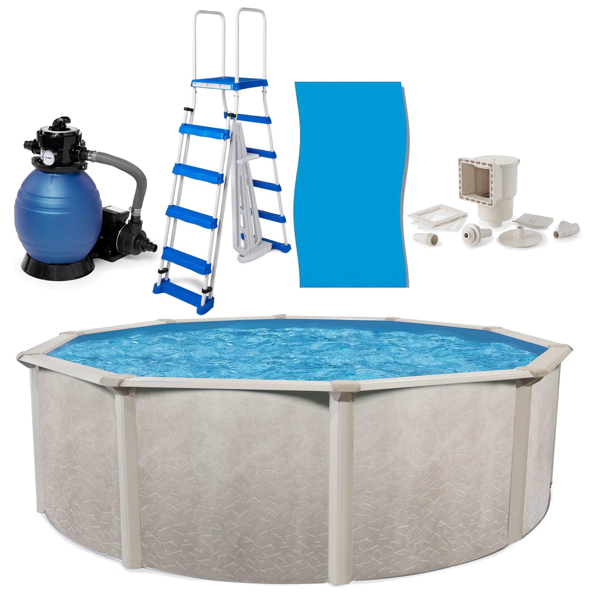 Aquarian Phoenix 18' x 52" Steel Frame Above-Ground Pool Kit, DIY Family Size Backyard Pool with Sand Filter Pump, Ladder, Liner, & Thru-Wall Skimmer
