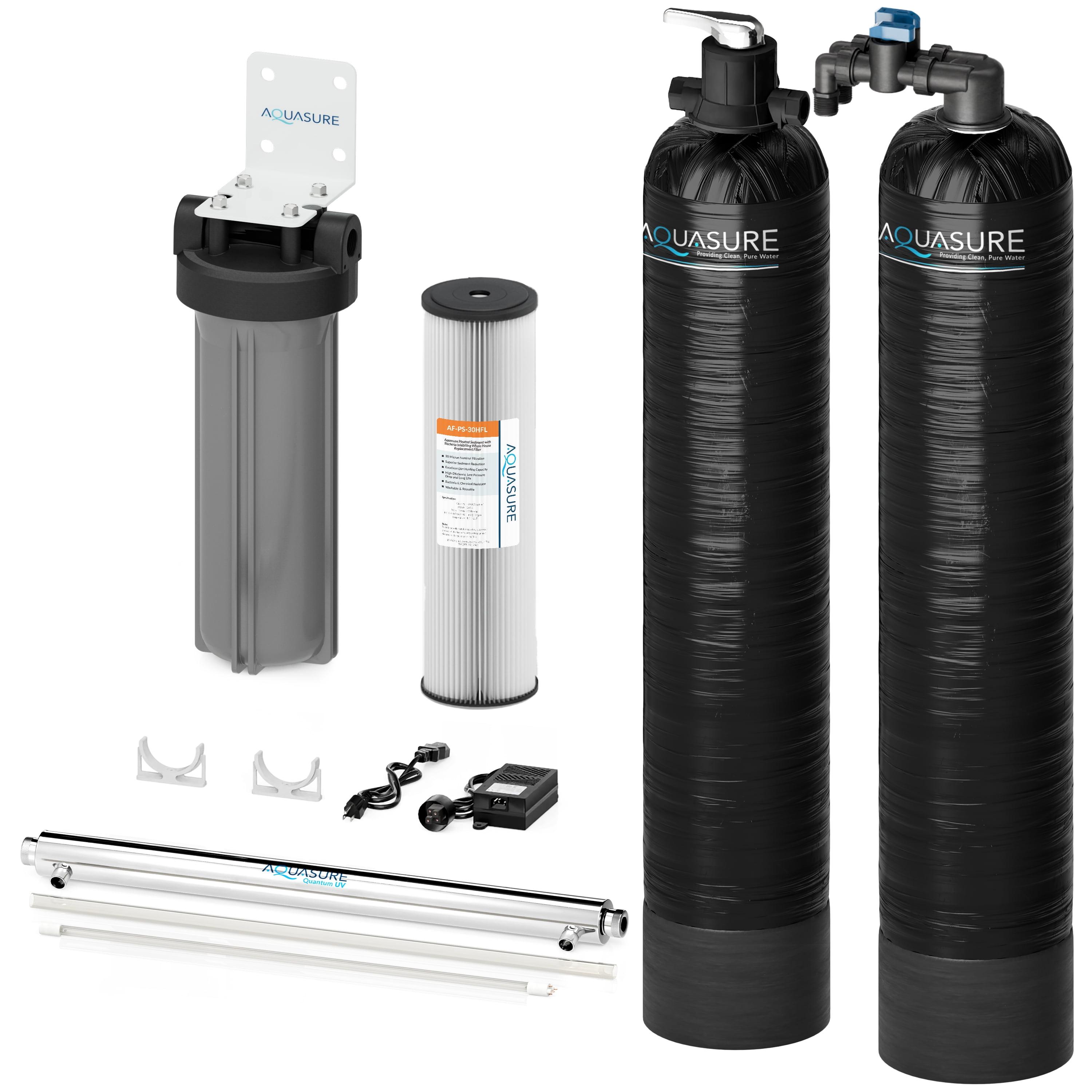 Aquasure 15 GPM Salt-Free Conditioning, Whole House Water Treatment System, Pleated Sediment Pre-Filter and UV Sterilizer