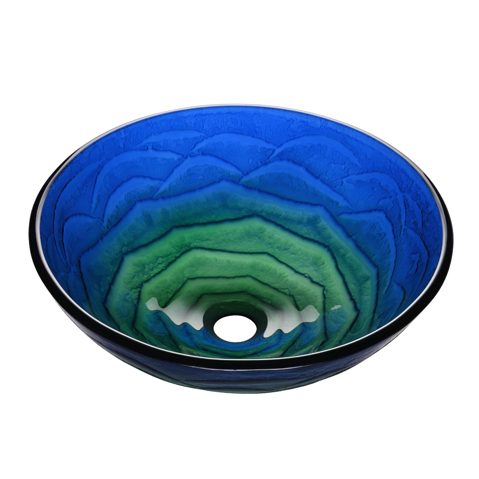 Gradient Blue-Green Tempered Glass Round Vessel Sink