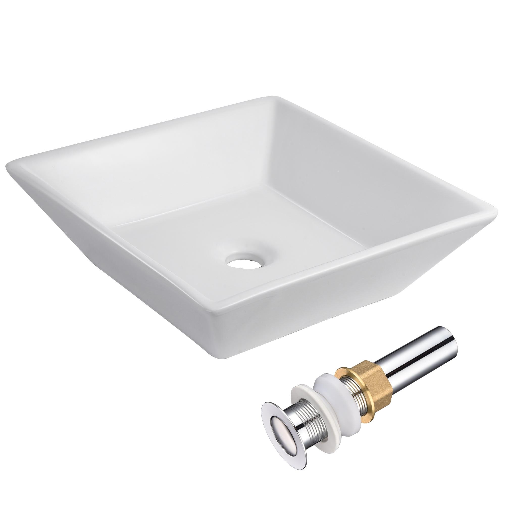 Aquaterior 16'' White Ceramic Square Bathroom Vessel Sink