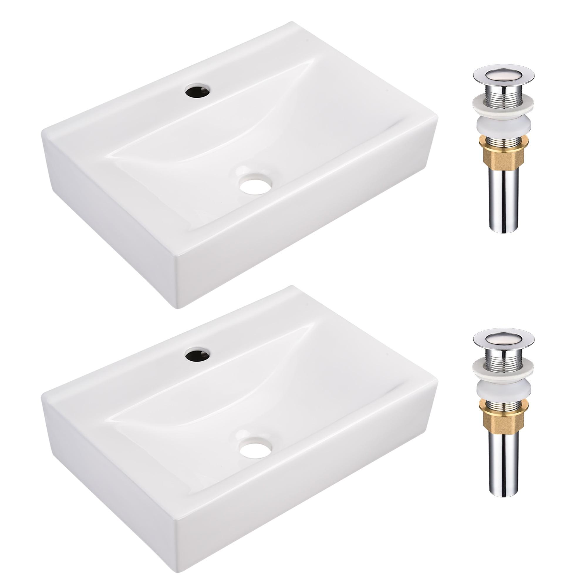 Aquaterior 18" Rectangle Bathroom Vessel Sink Pop up Drain Ceramic Basin 2 Pack