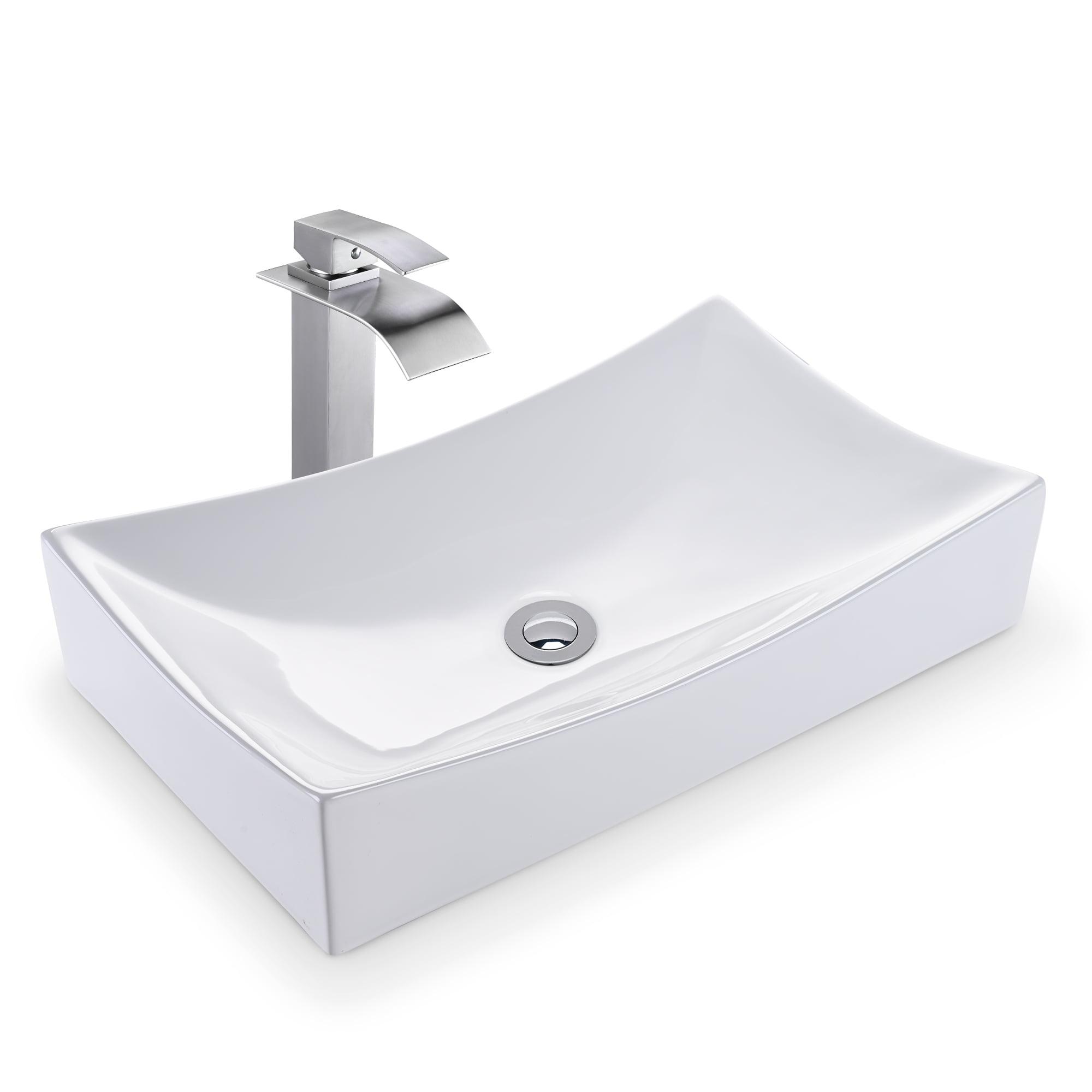 Aquaterior Rectangle White Porcelain Ceramic Bathroom Vessel Sink Bowl Basin with Chrome Drain 26"x15-5/8"x5-1/3"