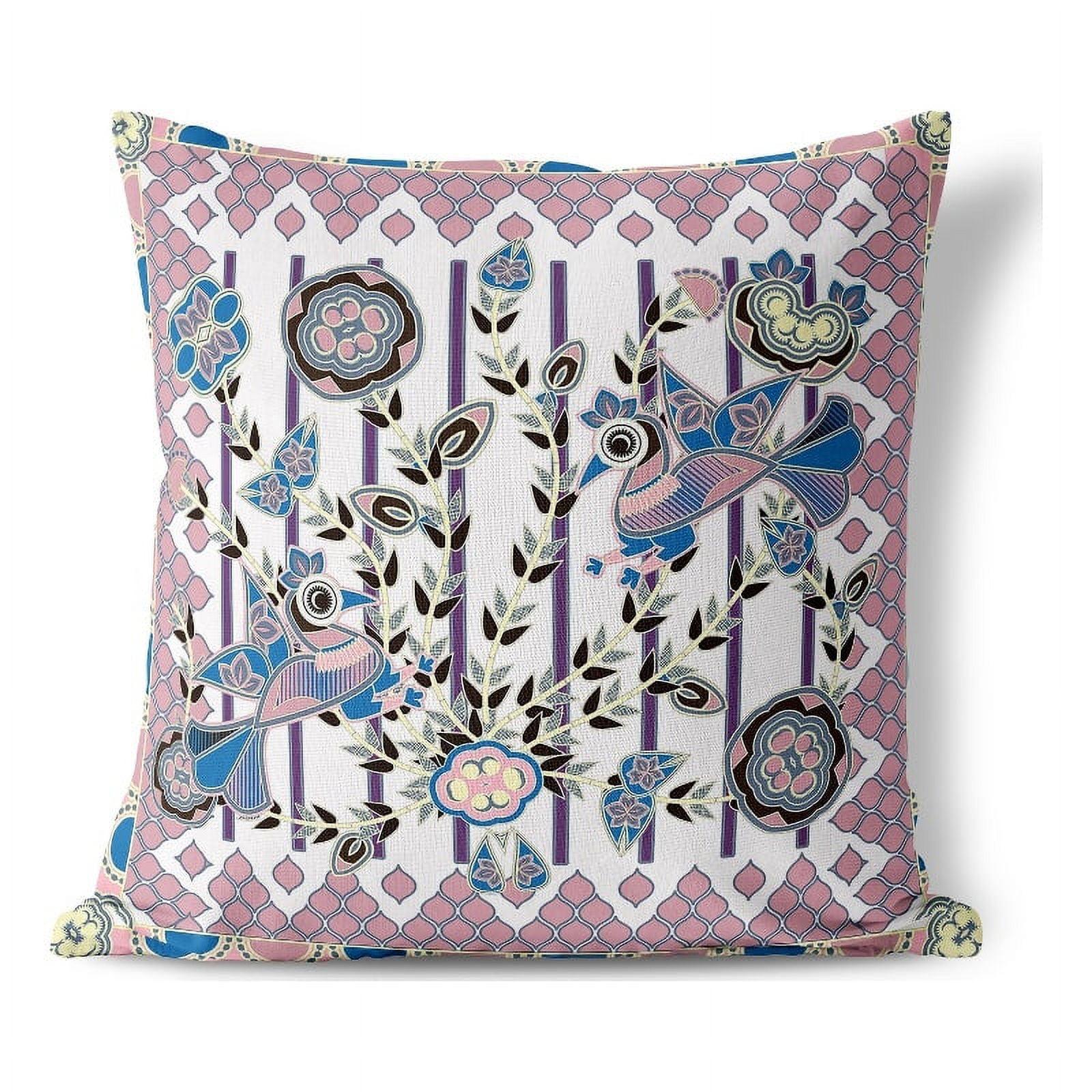 AmritaSen Aquatic Peacock Floral Indoor/Outdoor Reversible Throw Pillow