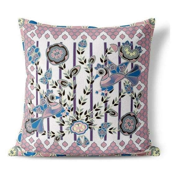 AmritaSen Aquatic Peacock Floral Indoor/Outdoor Reversible Throw Pillow