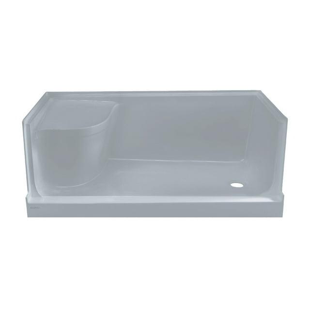 Aquatique 60" x 32" Single Threshold Shower Base With Right Hand Drain and Integral Left Hand Seat