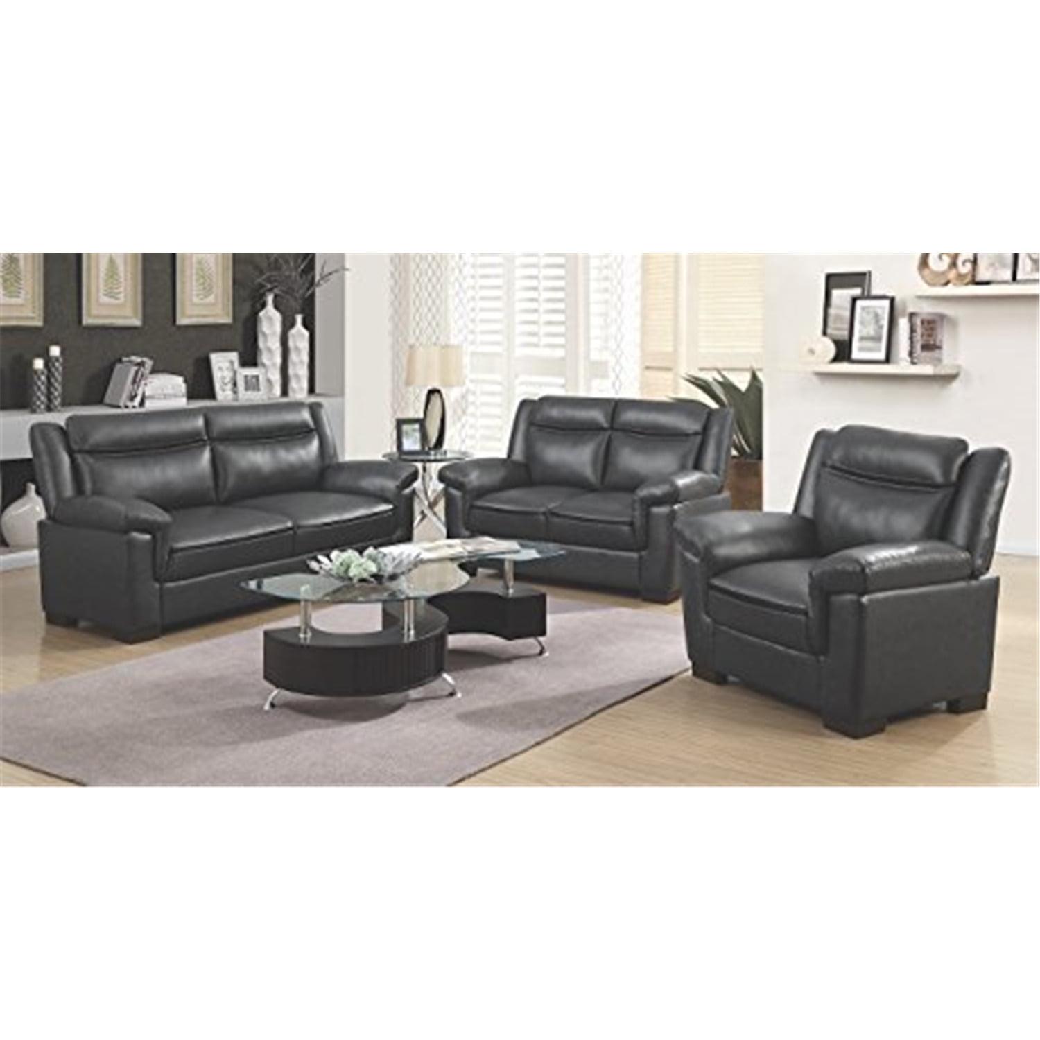 Arabella Gray Faux Leather 3-Piece Living Room Set