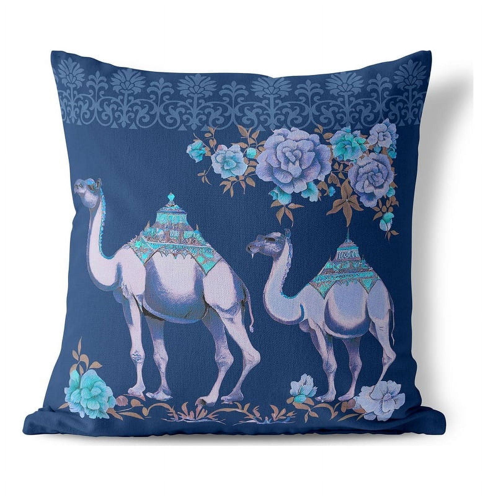 Arabian Traveler Blue Faux Suede 16'' Square Throw Pillow