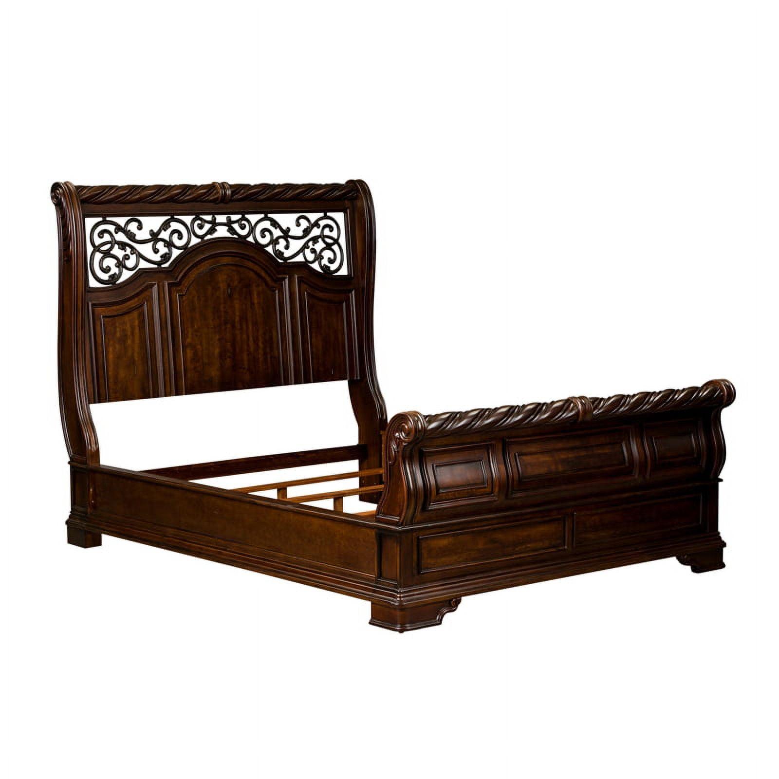 Arbor Place Dark Brown Queen Sleigh Bed with Metal Headboard